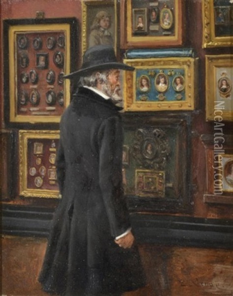 Thomas Carlyle Looking At The Duke Of Buccleuch's Miniatures Of Cromwell, His Wife And Daughter Oil Painting - Eyre Crowe