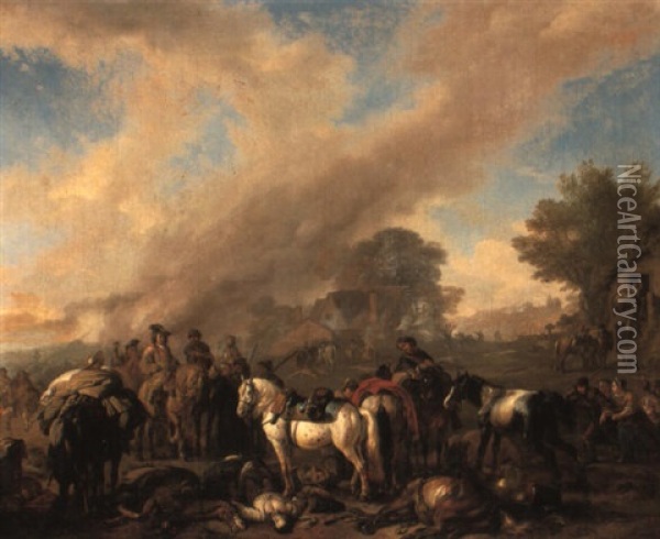 Soldiers Sacking A Village Oil Painting - Jan van Huchtenburg