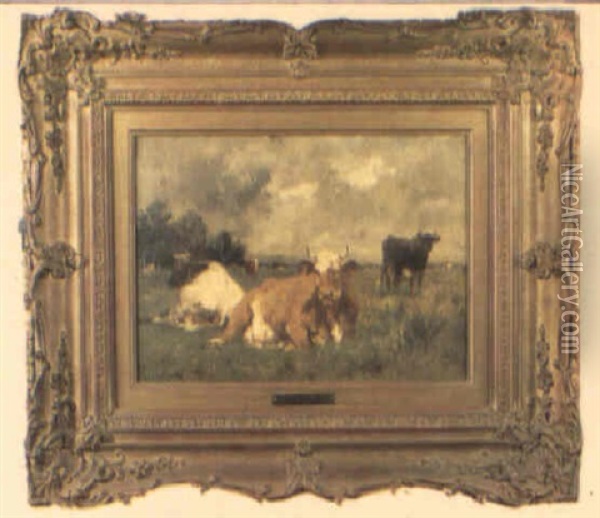 Vacas Oil Painting - Emile van Marcke de Lummen