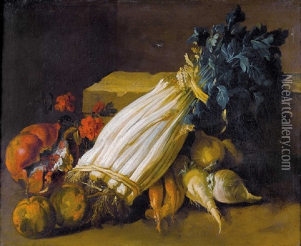 Stillleben Mit Gemuse Und Granatapfel Oil Painting - Jean-Baptiste-Simeon Chardin