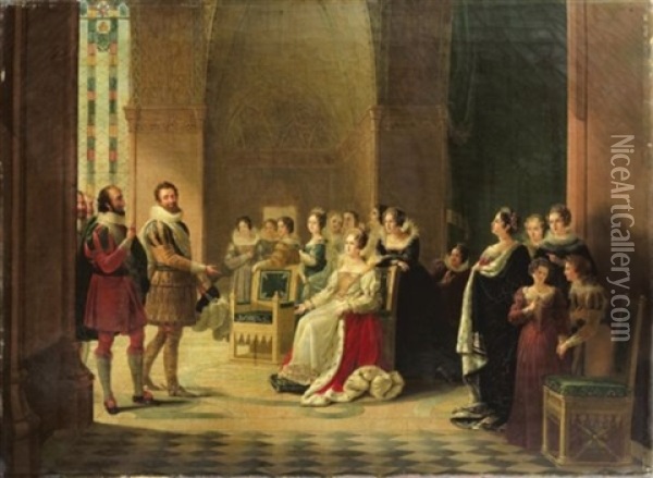 Henri Iv Et Catherine De Medicis Oil Painting - Marguerite-Virginie Ancelot