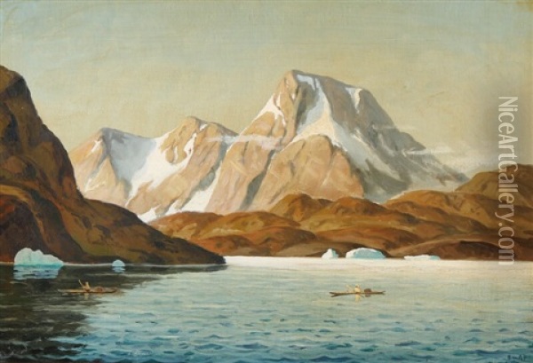 Sealers In A Bay Of The Coast Of Greenland Oil Painting - Emanuel A. Petersen