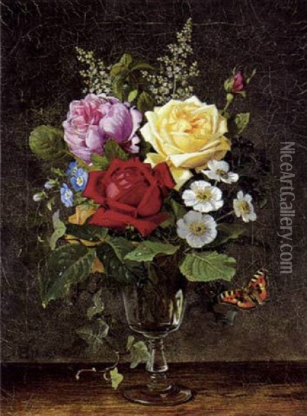 Roser I En Glasvase Oil Painting - Olaf August Hermansen