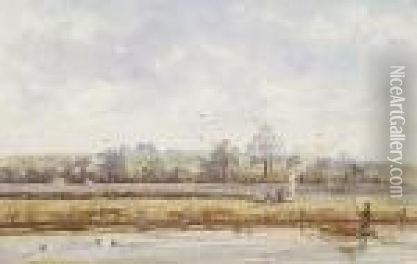 River Landscape Oil Painting - Henry Moore