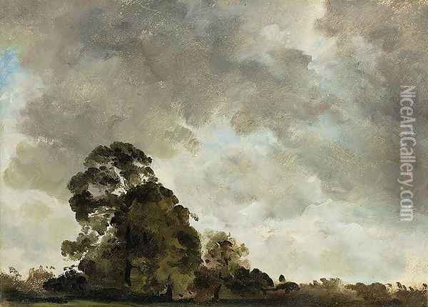Landscape at Hampstead, Tree and Storm Clouds, c.1821 Oil Painting - John Constable