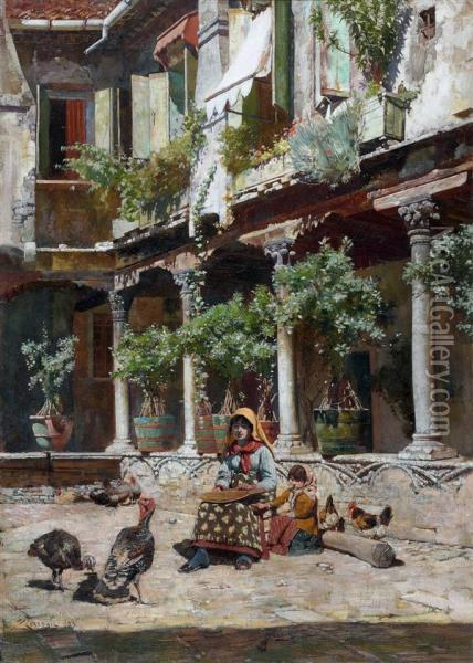 Un Patio Espagnol Avec Une Mere Et Sa Fille Oil Painting - William Logsdail