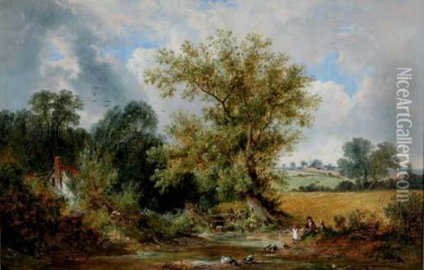 By The Stream Oil Painting - James Edwin Meadows