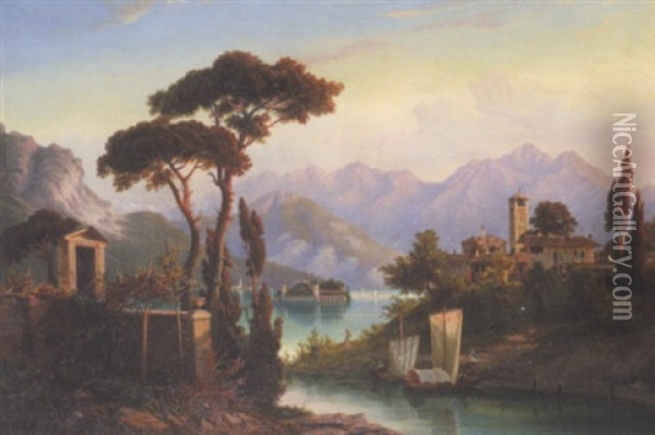 Villa Pres Du Lac Majeur Oil Painting - Hermann Ludwig Seefisch