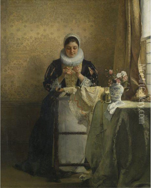 The Lace Maker Oil Painting - Eduard Charlemont