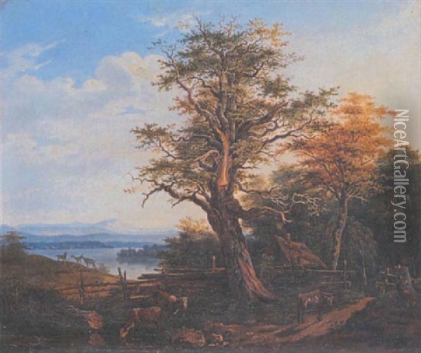 Parthie Am Starnberger See - Ammerland Oil Painting - Joseph Anton Sedlmayr