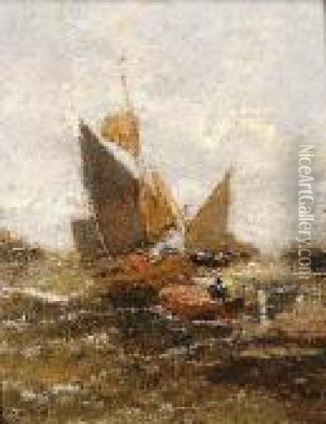 Fishing Boats At Sea Oil Painting - Eugene Isabey