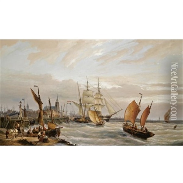 The Harbour Of Terneuzen Oil Painting - Cornelis Christiaan Dommelshuizen