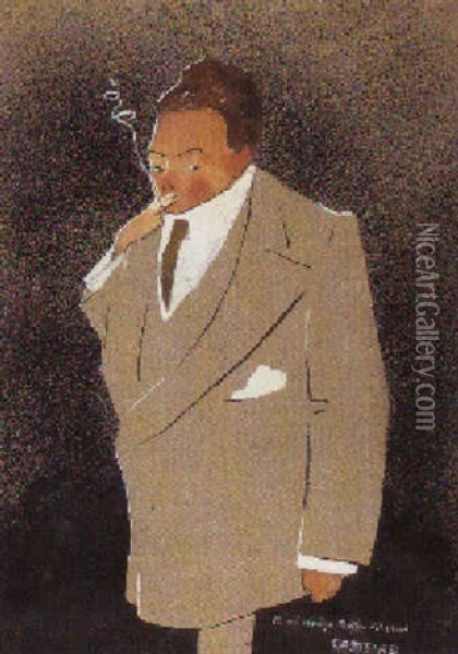 Hombre Fumando Oil Painting - Alfonso Rodriguez Castelao