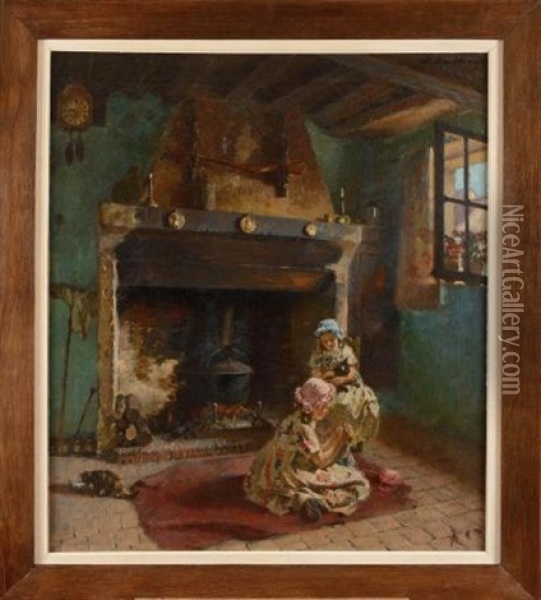En Veillant La Marmite Oil Painting - Mary Fairchild MacMonnies Low