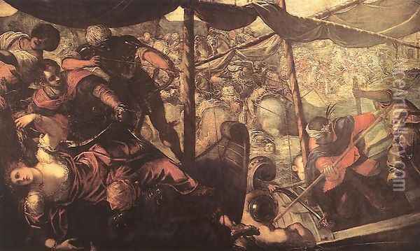 Battle between Turks and Christians 1588-89 Oil Painting - Jacopo Tintoretto (Robusti)