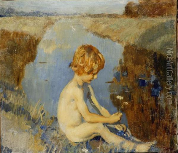 Bambino Sul Canale Oil Painting - Ettore Tito