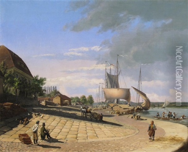 A Port Scene, Possibly In Bordeaux Oil Painting - Curt Victor Clemens Grolig