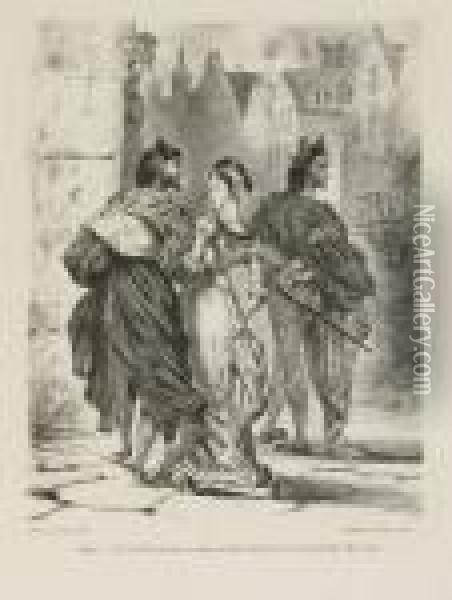 Faust Cherchant A Seduire Marguerite. Blatt 9 Der Folge <faust> Oil Painting - Eugene Delacroix
