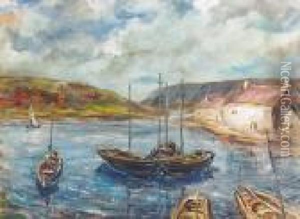 Lodzie Na Przystani, Poczatek Lat Dwudziestych Xx Wieku Oil Painting - Jan Rubczak