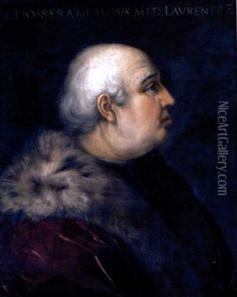 Portrait Of Pier Francesco Di Lorenzo Di Bicci De' Medici Wearing A Fur-collared Crimson Coat Oil Painting - Cristofano di Papi dell' Altissimo