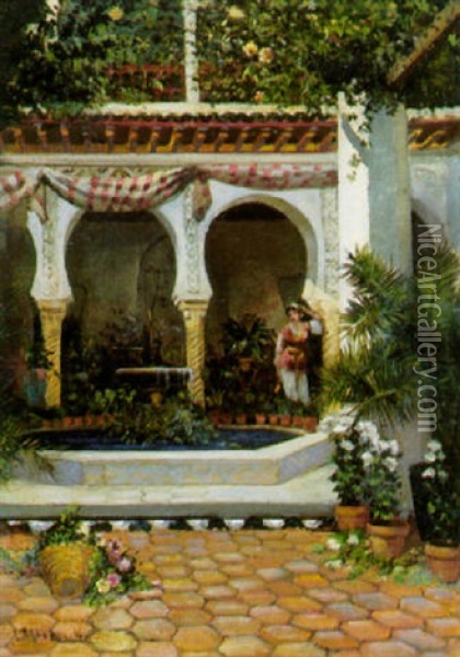 Cour D'un Palais Algerois Oil Painting - Tito Marzocchi de Belluci