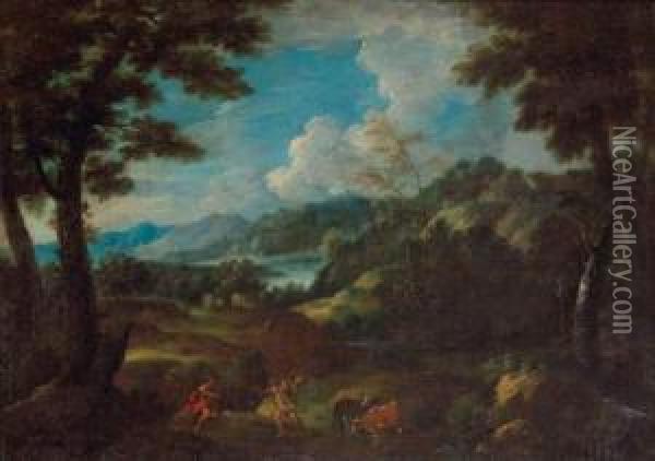 Paysage Boise Avec Mercure Et Argos. Oil Painting - Cornelis Huysmans