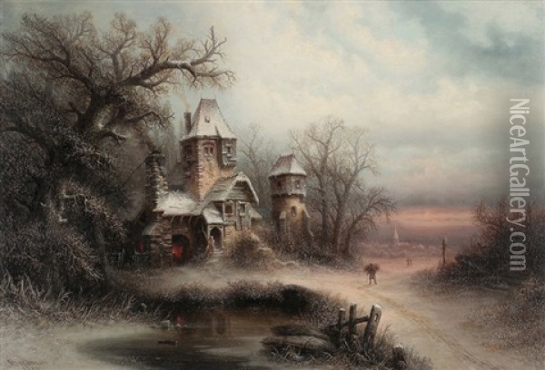 Schmiede Im Winter Oil Painting - Albert Bredow