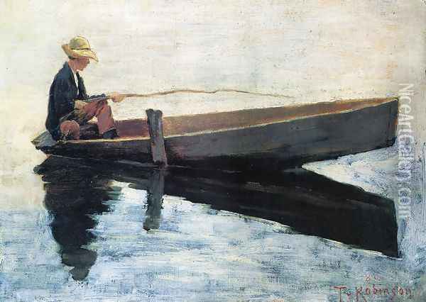 Boy in a Boat Fishing Oil Painting - Theodore Robinson