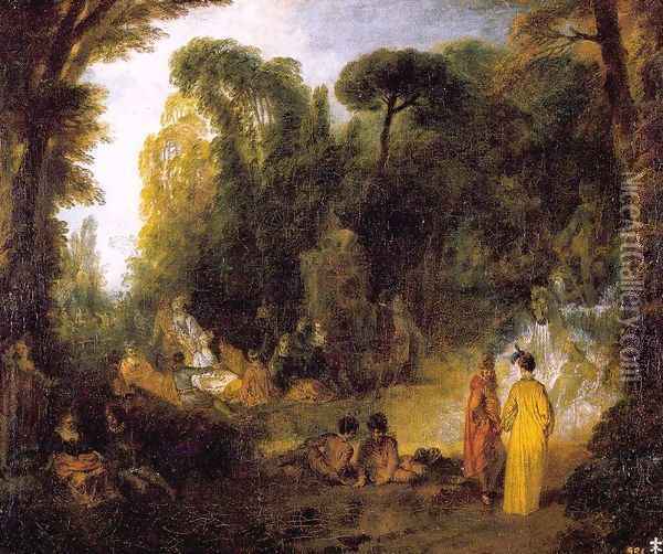 Gathering by the Fountain of Neptune 1714 Oil Painting - Jean-Antoine Watteau