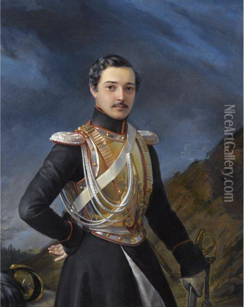 Portrait Of An Officer Said To Be Ivan Balashov Oil Painting - Pimen Nikitich Orlov