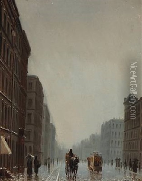 Street View From Copenhagen Oil Painting - Josef Theodor Hansen