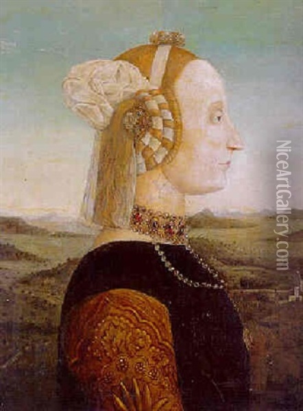 Portrait Of Battista Sforza, Duchess Of Urbino Oil Painting - Piero della Francesca