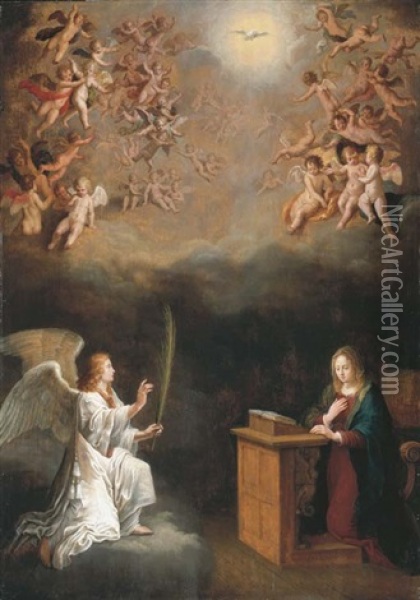 The Annunciation Oil Painting - Adriaen van Nieulandt the Elder