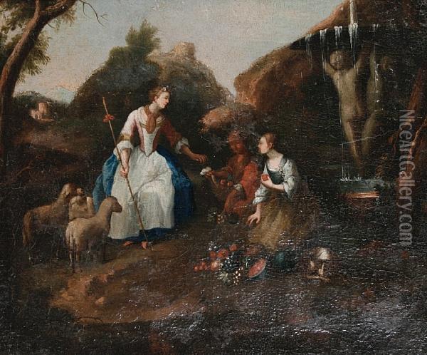 The Shepherdess' Picnic Oil Painting - Giuseppe Zais