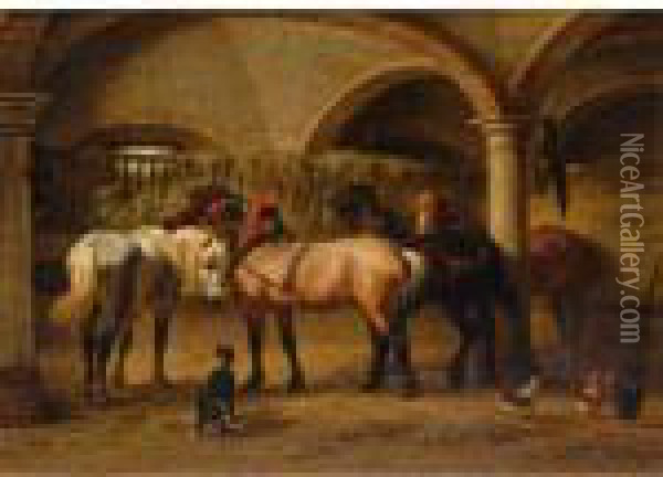 Horses In A Stable In The Ardennes Oil Painting - Willem Carel Nakken