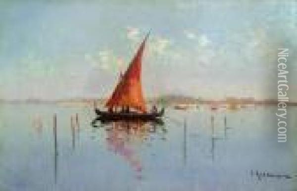 Barque A Venise. Oil Painting - Louis Nattero