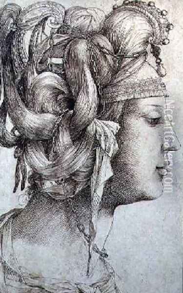 Woman with Elaborate Head-dress Oil Painting - Jacopo Ligozzi