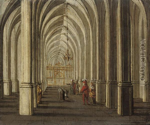 Elegant Company Conversing In The Nave Of A Church Oil Painting - Johann Ludwig Ernst Morgenstern