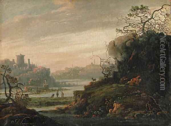 An extensive River Landscape Oil Painting - Adriaen Bloemaert