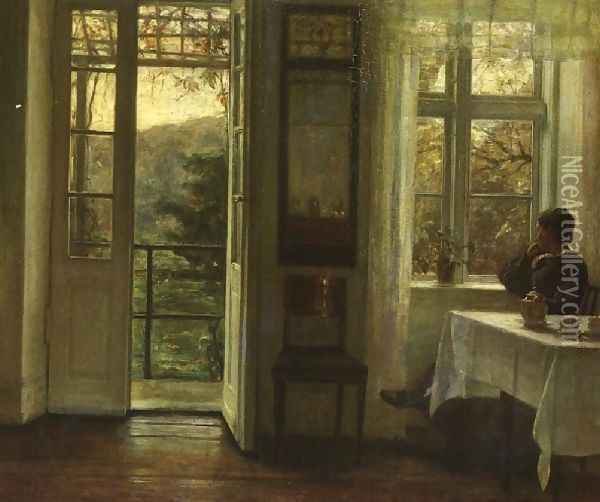 At The Window Oil Painting - Carl Wilhelm Holsoe