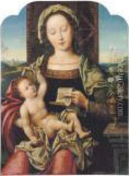 The Virgin And Child Enthroned Oil Painting - Pieter Coecke Van Aelst