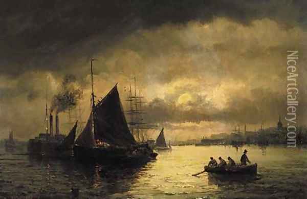 Dawn and dusk on an estuary Oil Painting - William A. Thornley or Thornbery