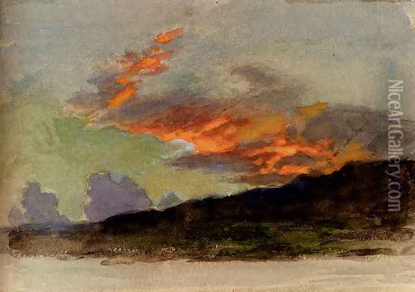 A Sunset Over Coniston Oil Painting - Joseph Arthur Palliser Severn