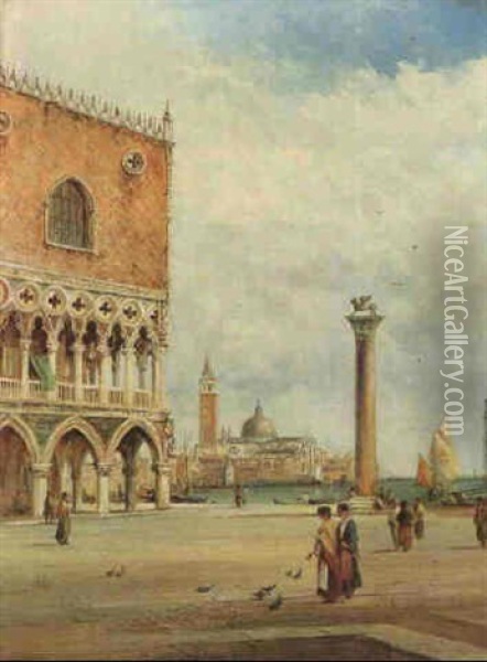 San Giorgio Maggiore From The Piazzetta, Venice Oil Painting - Alfred Pollentine