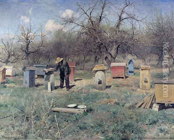 A Spring Day, or Beehives, 1899 Oil Painting - Sergei Ivanovich Svetoslavsky