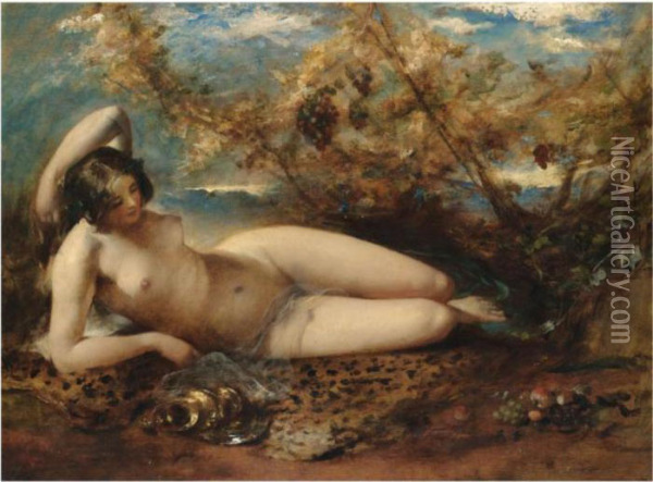A Young Woman Reclining On A Fur Rug Oil Painting - William Etty