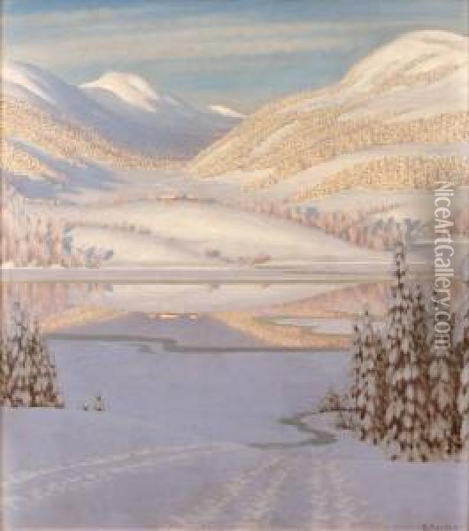 Speglingar I Vintersjo Oil Painting - Gustaf Fjaestad