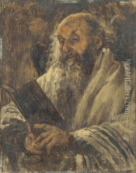 A Rabbi Reading The Torah Oil Painting - Alois Heinrich Priechenfried