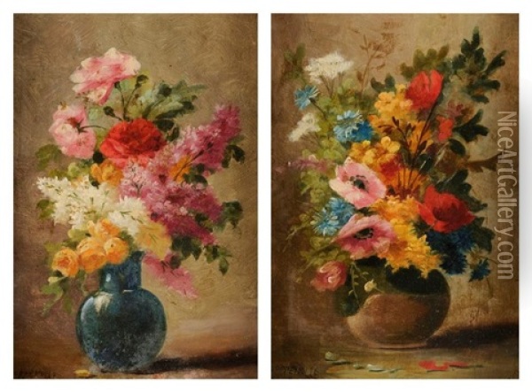 Bouquets Sauvages (pair) Oil Painting - Edmond Van Coppenolle