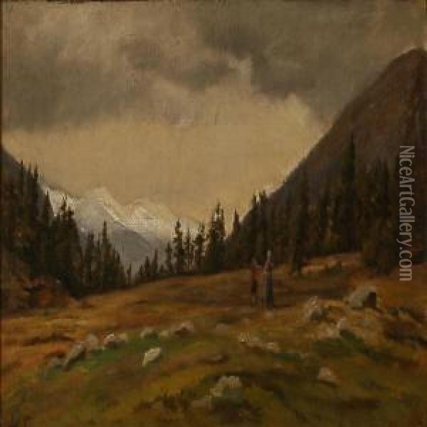 Autumn Mountain Landscape, 
Presumably From Southerngermany Or Switzerland Oil Painting - Hans Hinrich Wolder Schwensen